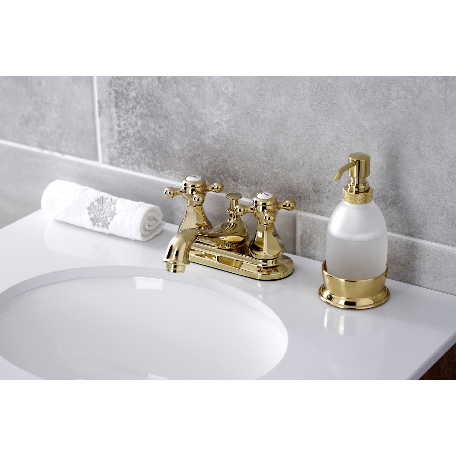 Kingston Heirloom KB602BX - Metropolitan Double-Handle 3-Hole Deck Mount 4-Inch Centerset Bathroom Faucet with Pop-Up Drain, Polished Brass — thumbnail 3